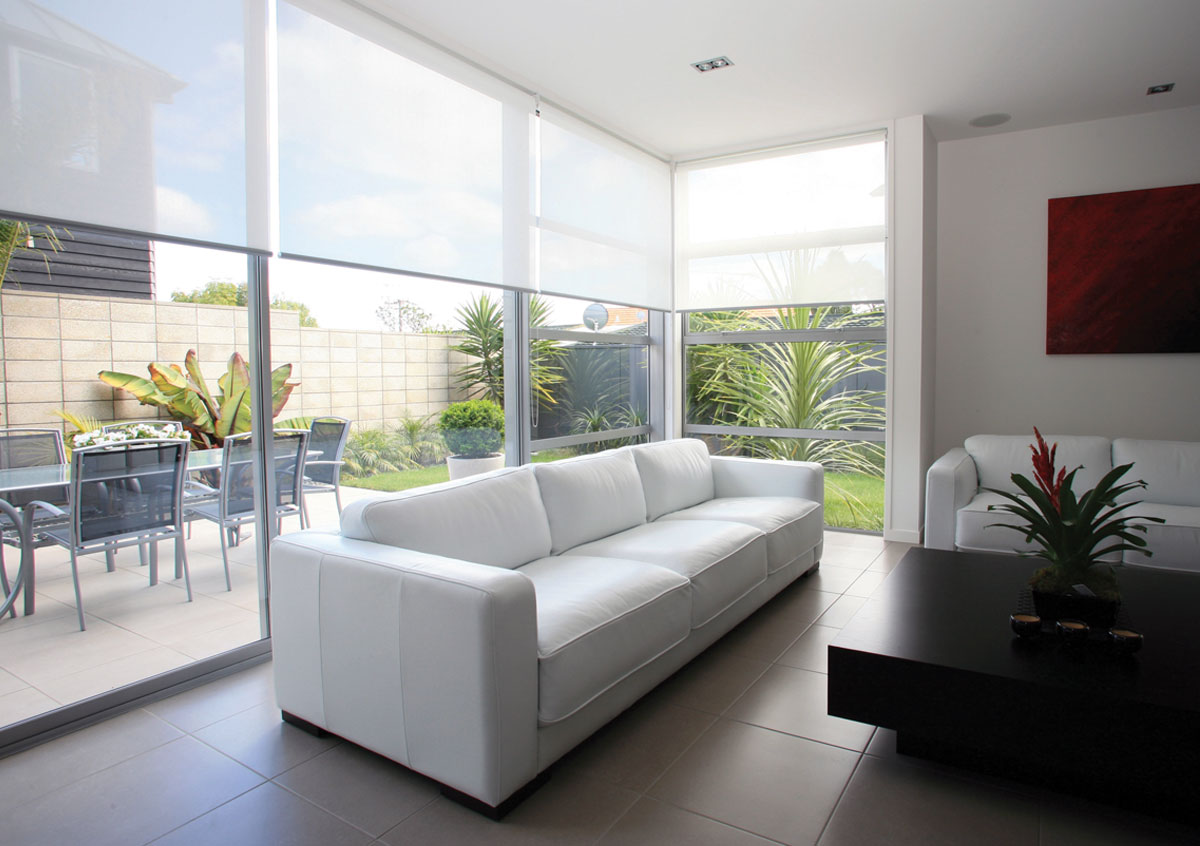 Screen shades in a living room